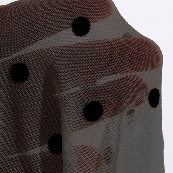 Black Casual Women's Polka Dot Fitted Crew Neck Long Sleeve Sheer Blouse - Picture 9 of 9